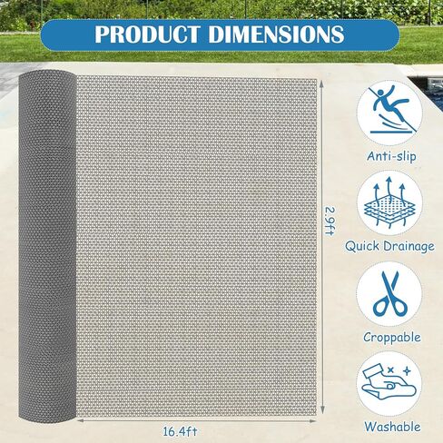 2.9x16.4 FT Non Slip Drainage Pool Mat 0.23'' Thick Pool Floor Mat Helps Reduce Slippery Wet Floors, Waterproof PVC Mat for Poolside Patio Bathroom Garage in Kuwait