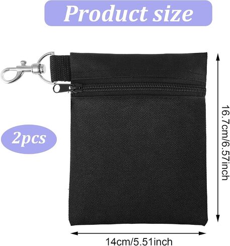 2 Pcs Golf Tee Bag, 6.57 X 5.51 Inch Golf Ball Bag Pouch, Golfs Zippered Pocket with Lobster Claw Clip, Tees Ball Storage, Balls, Valuables Gift Accessory Pouch for Men Women in Kuwait