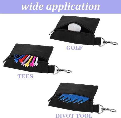 2 Pcs Golf Tee Bag, 6.57 X 5.51 Inch Golf Ball Bag Pouch, Golfs Zippered Pocket with Lobster Claw Clip, Tees Ball Storage, Balls, Valuables Gift Accessory Pouch for Men Women in Kuwait