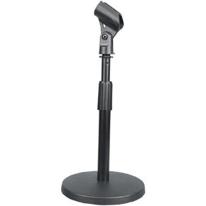 Pyle Compact Tabletop Microphone Stand -Mini Desktop Mount w/Height Adjustment 9’’ to 13’’ High & Universal M-6 Mic Holder-Solid Round Base for Home or Studio Use w/Lock Tight Clamp PMKSDT40, Black