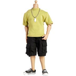 LINZHEAXY 1/12 Action Figure Colthes,Scale Solider Clothes,T-Shirt Shorts Suits for 6" Action Figure Doll,Miniature Clothing 1:12(White T+Army Green Short)