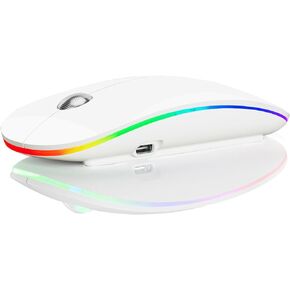TENMOS T10 Wireless Bluetooth Mouse, LED Rechargeable Bluetooth 5.1 and 2.4G Silent Portable Wireless Computer Mouse with USB Receiver & Type C Adapter, 4800 DPI for Laptop, Mac, iPad - Orange