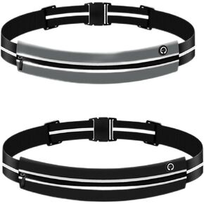 2PCS Slim Running Belt, Pocket Belts Waist Fanny Pack Bag for, Hands-free with Reflective Runners Safe for Running Jogging Walking, Travelling for Mobile Phone Card Money Holder Black Grey