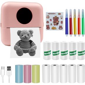 MXiiXM Mini Sticker Printer, Portable Pocket Smart Inkless Thermal Printer with 13 Roll Papers, Bluetooth Mini Printer for Notes, Photos, Stickers, Labels, Receipts (Pink) in Kuwait