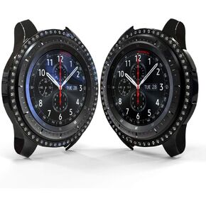 Compatible with Galaxy Watch 46mm Diamond PC Plating Bumper Case Bling Crystal Diamonds Shiny Glitter Frame Hard Protective Shell Cover for Samsung Galaxy Watch 46mm