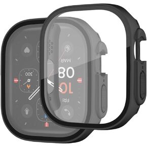 2 Pack Case with Tempered Glass Screen Protector Compatible with Apple Watch Series 9 /Series 8 /Series 7 41mm 45mm Hard PC Case Overall Protective Cases Cover (Black-Black, 41mm)