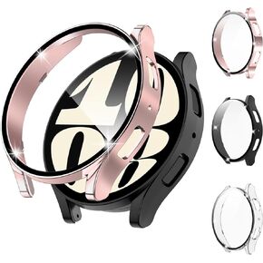 YMHML for Samsung Galaxy Watch 6 Screen Protector Case 40mm,[Upgrade 2 in 1 Design] Hard PC Protective Bumper Built-in Tempered Glass Film Face Cover for Galaxy Watch 6 Accessories Men Women,3 Pack