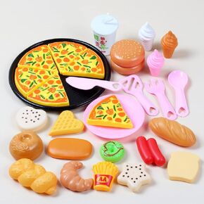 Simulation Breakfast Food Play Set Toy Pretend Dramatic Plastic Food Pizza Toys Play Kitchen Accessories for Boys Girls