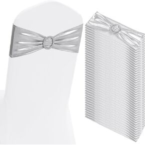 100 PCS Spandex Chair Sashes Bows Premium Stretch Chair Cover Band with Buckle Slider Universal Elastic Chair Ties for Wedding Party Ceremony Events Reception Banquet Decoration (Gold)