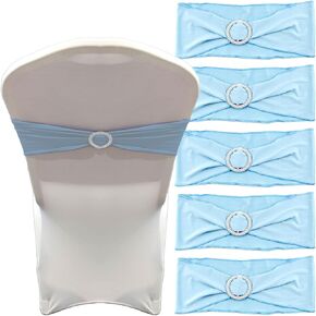IFAMIO 20 Pcs Light Blue Chair Sashes with Buckles Bridal Stretch Spandex Chair Bands Elastic Chair Bows Ties with Buckle for Wedding Party Birthday Graduation Banquet Event Decoration (Sky Blue)