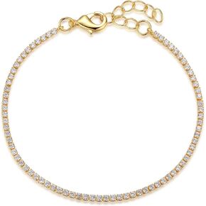 Cubic Zirconia Choker Adjustable 12-14 Inch | 1.75mm Round Cut Tennis CZ Chain Necklace Gold for Layering | Bridal Party Gold Jewelry Hypoallergenic