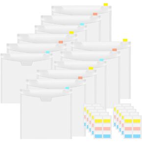 Cldamecy 12 Pieces Transparent Scrapbook Organizer Envelopes Storage Pockets Sleeves for Storing 12 x 12 inch Paper,Cardstock,Vinyl Scraps with 60 pcs Label Stickers