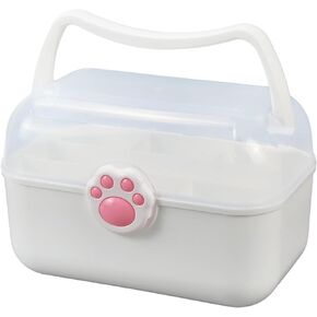 Gzluzvy Craft Organizers and Storage Small Art Organizer for Kids Hair Accessories Organizer Kids Tackle Box Portable Storage Box with Handle 2 Layer Box Organizer with Movable Tray (White)