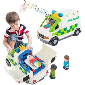 Ambulance Toy Friction Powered Vehicle with Lights and Sounds, Rescue Role Play Set, Ambulance Set, Play and Learn Toddler Toys for 1 2 3 Year Old Boys Children Toy Truck Party Birthday Gift