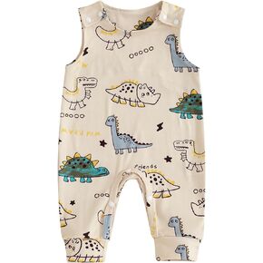 ZAXARRA Baby Boys Summer Outfits Casual Jumpsuit Infant Sleeveless Crew Neck Dinosaur Print Button Romper