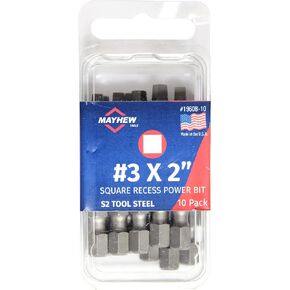 Mayhew Tools 19607-25 USA Square Recess Power Bit, NO. 2 x 2", 25-Pack