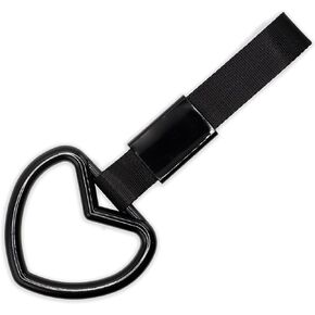 Tsurikawa Ring Heart Shaped Car Handle Straps Drift Charm Rear Bumper Warning Decor Subway Bus Handle for Car (Black)