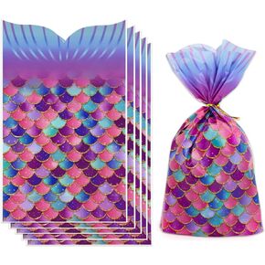 Dohia Mermaid Party Favors Bags Plastic Cello Cellophane Treat Bakery Bags Mermaid Tail Theme Cookie Candy Goodie Bags with Twist Ties D1-MRYLPD (Blue)