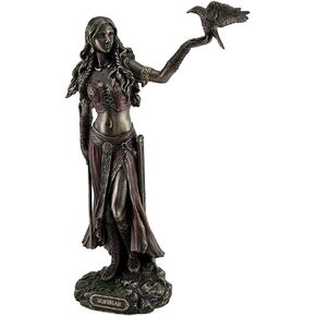Veronese Design 10 1/4 Inch Celtic Goddess Morrigan with Crow and Sword Resin Statue Bronze Finish