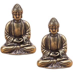 ZORZA 2Pcs Sturdy Brass Mini Buddha Statues Meditation Seated Pose Small Sakyamuni Buddha Figurine for Indoors and Outdoors Feng Shui Decoration