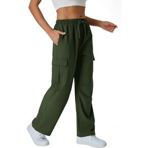 keriffe Women's Cargo Pants Quick Dry Lightweight Water-Resistant Hiking Pants Elastic High Waisted Drawstring 4 Pockets