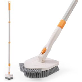 Tile Tub Scrubber Brush, FUUNSOO 2024 New Shower Scrubber Cleaning Brush with 50'' Long Handle, Scrub Brush Mop Tools for Cleaning Bathroom Bathtub Tile Floor Wall Toilet Deck Kitchen, Non-Scratch