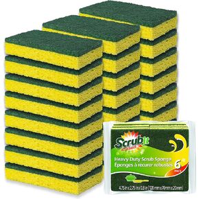 SCRUBIT Heavy Duty Scrub Sponges - Dishwashing Sponge Along with A Tough Scouring Pad - Ideal for Cleaning Kitchen, Dishes, Bathroom - Yellow - 24 Dish sponges