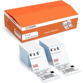 K Comer 4x6 Thermal Shipping Labels (2 Stacks, 1000 Printer Labels) Stickers Printable,Waterproof,Self Adhesive,Mailing Address Labels for Packages Compatible with K Comer MUNBYN, Rollo