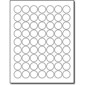 White 1" Round Circle Labels - 63 Labels Per Sheet - for Inkjet & Laser Printers - 25 Sheets / 1575 Labels