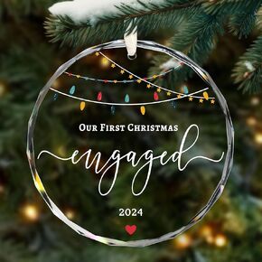 Engagement Gifts for Couples 2024 - Gifts for Newly Engaged Couples - Happy Engagement Gifts for Her, Bride, Bride to Be - Just Engaged Gifts for Friends - Engagement Gift - Glass Engagement Ornament