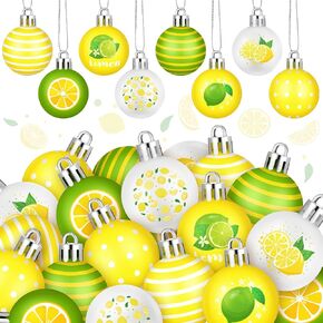 Civaner 48 Pcs 1.18 Inch Summer Tree Ornaments Lemon Decorative Hanging Ornaments Summer Lemon Ball Ornaments Plastic Lemon Hanging Decorations for Party Supplies Door Wreath Garland Gift Decor