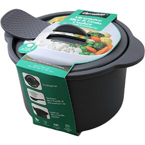 Dependable Industries Inc. Essentials Multi Use Microwave Rice and Grain Cooker Vegetable Steamer with Mixing Serving Paddle and Measuring Cup BPA Free 2.7L