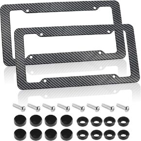 2PCS Carbon Fiber License Plate Frames,Anti Rust Car Plate Frame Kit with Fasteners and Screws,Premium License Plate Holder Automotive Exterior Accessories for Women & Men