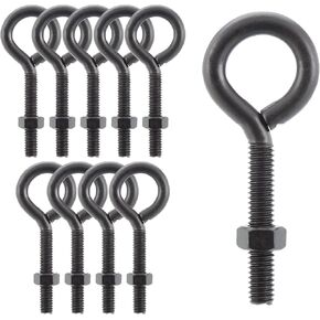 Wright Products Eye Bolt، 10 عبوات، 4 بوصة × 0.31 بوصة، شديد التحمل، مقاوم للطقس للاستخدام الخارجي والداخلي - مسمار عين متعدد الأغراض لتعليق النباتات، والديكورات، والمشروعات اليدوية، أسود غير لامع in Kuwait