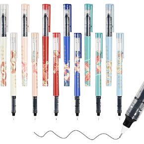 BAYTORY 12Pcs Liquid Ink Rollerball Pens, 0.5mm CS Fine Point Roller Ball Pen, Quick Drying Black Gel Ink Pen, Smooth Writing Rolling Ball Pens for Notes Taking (Purple & Green)