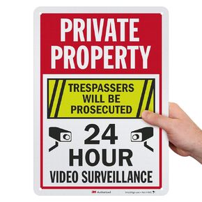 SmartSign 18 x 12 inch 'Private Property - Trespassers Will Be Prosecuted, 24 Hour Video Surveillance' Metal Sign, 63 mil Aluminum, 3M Laminated Engineer Grade Reflective Material, USA-Made