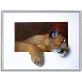 Stupell Industries Wild Cougar Resting Head لوحة الوهم المثيرة للاهتمام، تصميم بواسطة Alan Weston، إطار أسود، 20 × 16 in Kuwait