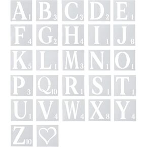 AIEX 27pcs Stencils, 6 Inch Reusable Plastic Stencils for Painting on Wood Letters and Numbers Stencils Alphabet Stencils for Wall Art Drawing Craft DIY Writing