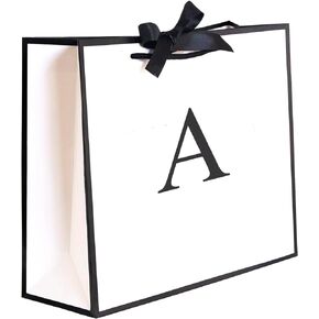 QLSKO Initial Gift Bag with Bow Ribbon Personalized Horizontal Paper Bag Monogrammed Birthday Gifts for Women Men (M-Medium)