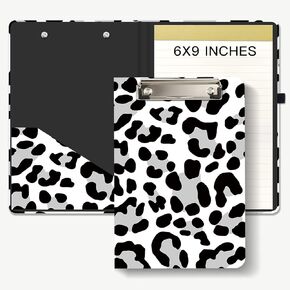 Hongri Mini Clipboard Folio with Refillable Lined Notepad and Interior Storage Pocket for Students, Classroom, Office, Women, Man, Cute Custom Pattern, Standard A5 Size 6 x 9 in, Teal Marble