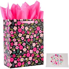 Bobobag 13" Flower Large Gift Bag with Tissue Paper and Handles and Greeting Card for Mother's Day,Women's Birthday