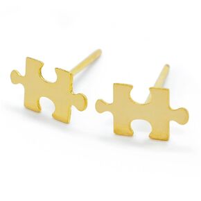 Cute Gold Tiny Autism Awareness Stud Earrings by Re Do Bricks ® - Give a Love Statement with these Jigsaw Earrings - Autism Connection Puzzle Earrings - Original Brand Design Handmade in USA.