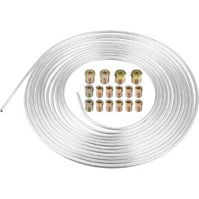 X AUTOHAUX 3/16" Car Brake Line Tubing Kit 25ft Tubing Coil with 16 Fittings for Hydraulic Braking Systems and Transmission System Silver Tone