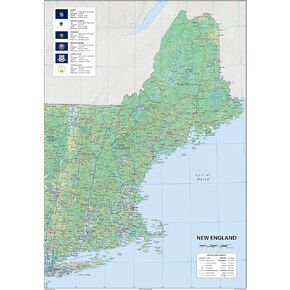 New England Physical Poster Map - 24 x 16 inches – Paper Laminated