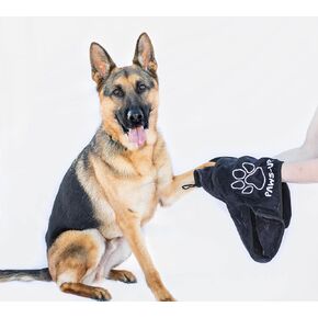 XL Paw Cleaning Towel for Dogs removes mud Dirt Grass Sand allergens Machine Washable Microfiber Also Great for a Quick Dry Puppy Bath Towel with Two Hand Pockets. 34" X 10" XL (black)