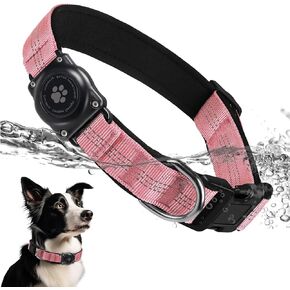 Upgraded AirTag Dog Collar, IP68 Waterproof Air Tag Dog Collar Holder, Reflective, Ultra-Durable, Comfortable Padded, Heavy Duty Dog Collars for Small Medium Large Dogs (L (14.8"-20.3"), Black)