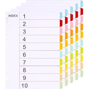 komstuon 10-Tab A4 Binder Dividers-5 Sets,11-Hole Fits Most 2/3/4 Ring Binder,Writable Cardstock Folder Dividers 10 Colors Binder Dividers with Tabs