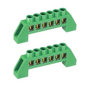 MECCANIXITY Terminal Grounding Bar Screw Block Barrier Brass Strip 4 Positions Green for Electrical Distribution Pack of 2