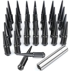 M14x1.5 صواميل العروة السوداء 32 قطعة + أداة، 14x1.5 مم صواميل العروة متوافقة مع Ford F250 F350 Ram 2500 3500 GMC Sierra Savana Chevy Express معظم 8 عجلات 4 العروة in Kuwait