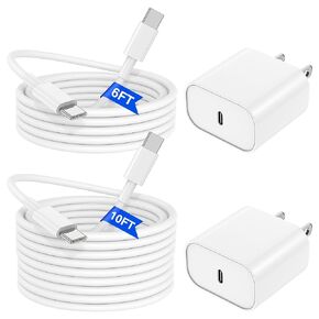iPhone 15 Fast Charger Cable 6ft and 10ft,Long Type C to USB C Charging Cord for Apple 15 Pro Max/iPhone 15 Plus,MacBook Pro 2021/2020/2019,iPad Pro 12.9/11 inch/Mini/Air 5/4,Samsung Galaxy S23+/S22